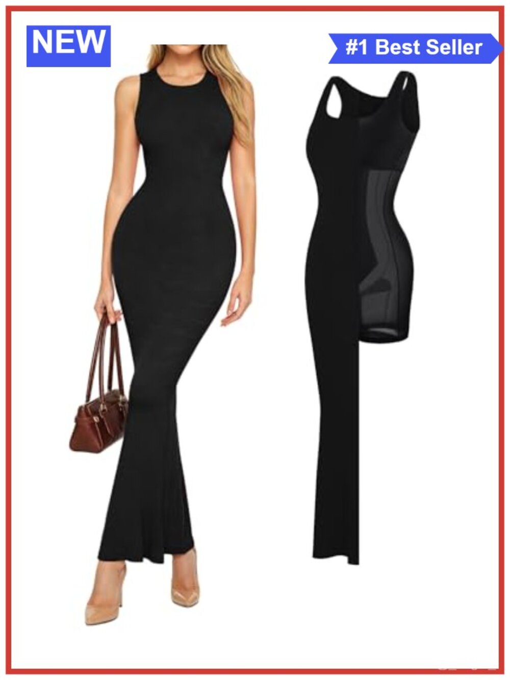 Sleeveless Shapewear Maxi Dress with Built-in Bra Modal High Stretch